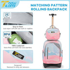 NEW TILAMI 18 inch Rolling Backpack for Girls – Waterproof, Large Capacity, Stair-Climbing Design, Adjustable Handle, Great for School, Pink Sunset
