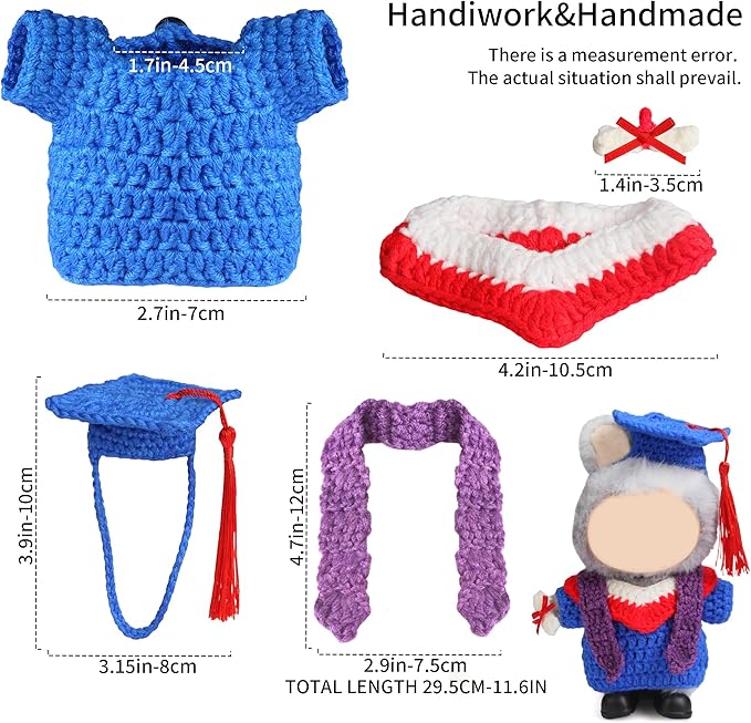 Clothes for 17cm Doll - Handmade Knitting Wool Graduation Gown, Premium Handcrafted Crochet Complete Dolls Clothes Outfit with Accessories (No Doll)