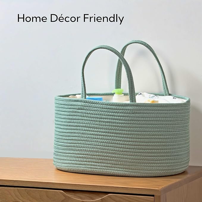 Diaper Caddy Organizer, Empty Gift Basket for Newborn Essentials, Baby Storage Basket, Stylish Gift Bag for Baby Shower, Boys and Girls – Large, Sage Green