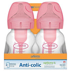 Dr. Brown's Natural Flow Anti-Colic Options+ Wide-Neck Baby Bottles 5 oz/150 mL,with Level 1 Slow Flow Nipple, Pink 4 Pack, 0m+