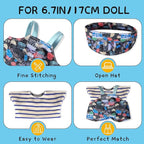 Clothes for 6.7in/17cm Doll, Set of 4 Cute Doll Accessories Includes Doll Hat+T-Shirt+Bib Pants+Shoes Set Premium Fashion Outfit for Collectors Unique Gift (Style B2)