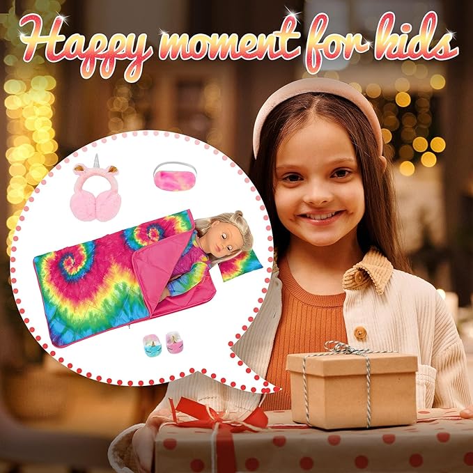 K.T. Fancy 18 Inch Girl Doll Clothes and Accessories Sleeping Bag Set Rainbow Angel of Doll Sleeping Bag, Pajamas, Shoes, Eye Mask, and Doll Pillow Outfits