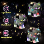 Hopearl LED Musical Stuffed Kitty Lighting Up Singing Plush Cat Adjustable Volume Lullaby Animated Soothe Birthday Gifts for Kids Toddler Girls, Grey, 13.5''