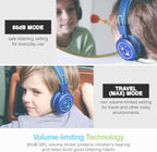 MEE audio KidJamz KJ55BT Bluetooth Wireless Safe Listening Headphones for Children with LED Lights, 85dB Volume Limiter, Mic & 40h Battery (Blue)