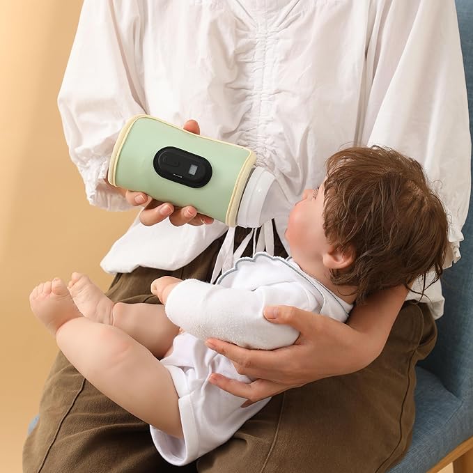 Baby Bottle Warmer,Keep Milk Warm Only (Does Not Heat) 20-Temperature Digital USB Portable Warming Sleeve,Portable Thermo Cover with Digital Display & 20 Temp Settings (Green)