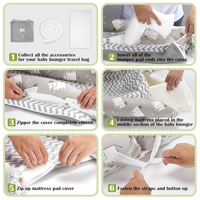 Baby Lounger for Newborn Portable Bag,Baby Lounger Play Mat for Awake-Time,Newborn Babies Essentials Gifts 0-24 Months Home Travel(Elephant Grey)