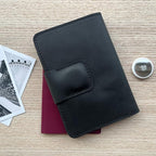Family Passport Holder Compatible with Airtag Tracker Full Grain Leather Passport Wallet Cover with a Place for Airtag for Secure Travel Documents Storage. Black Color. CITYSHEEP