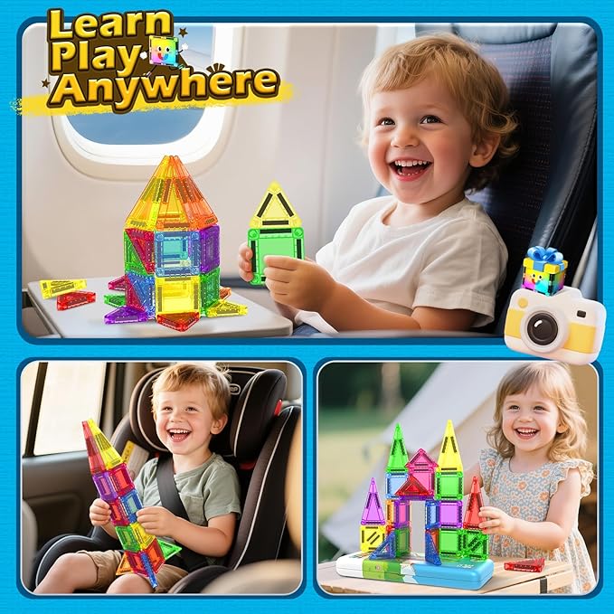 Coodoo Magnetic Tiles for Kids Ages 4-8 Toddler Toys Magnetic Blocks Building Toy STEM Outdoor Kids Toys Gift for Boys & Girls 3+ Year Old, Pocket-Sized Mini Tiles for Classroom Must Haves