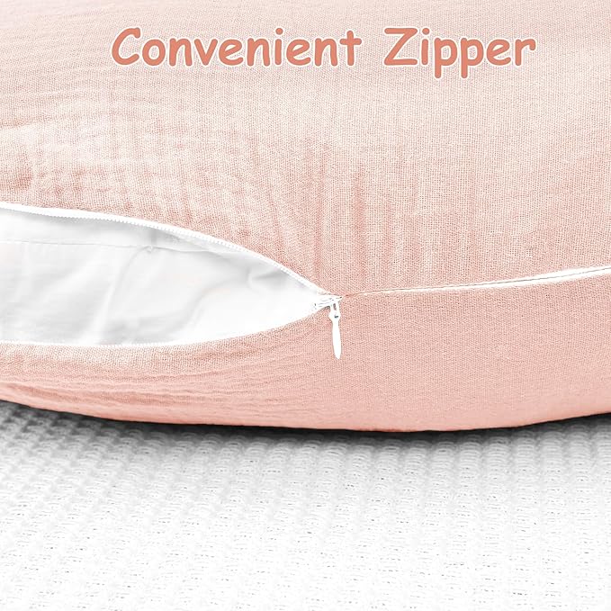 Hooyax Muslin Nursing Pillow Covers 2 Pack, Soft and Breathable Nursing Covers for Breastfeeding Pillows, Adorable Infant Feeding Pillow Slipcover for Baby Boy and Girls (Blue Pink)