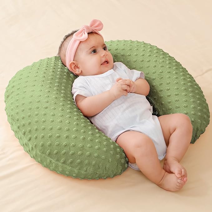 Nursing Pillow and Positioner, Breastfeeding, Bottle Feeding, Baby Sitting Support with Removable Ultra Soft Cover, Tummy Time Support for Baby Boys and Girls (Sage)