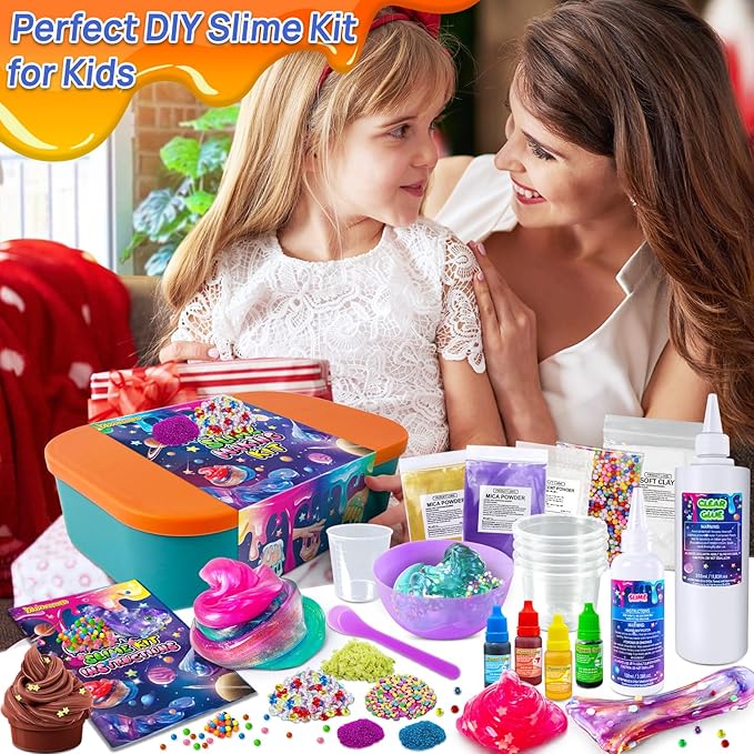 YOPINSAND Galaxy Slime Kit for Girls, DIY Slime Making Kit, Glimmer Crunchy, Butter, Foam, Glow in The Dark Slime with Add-ins, Foam Balls, Charms, Glitters, Party Favors Gift Toys for Kids 6-12