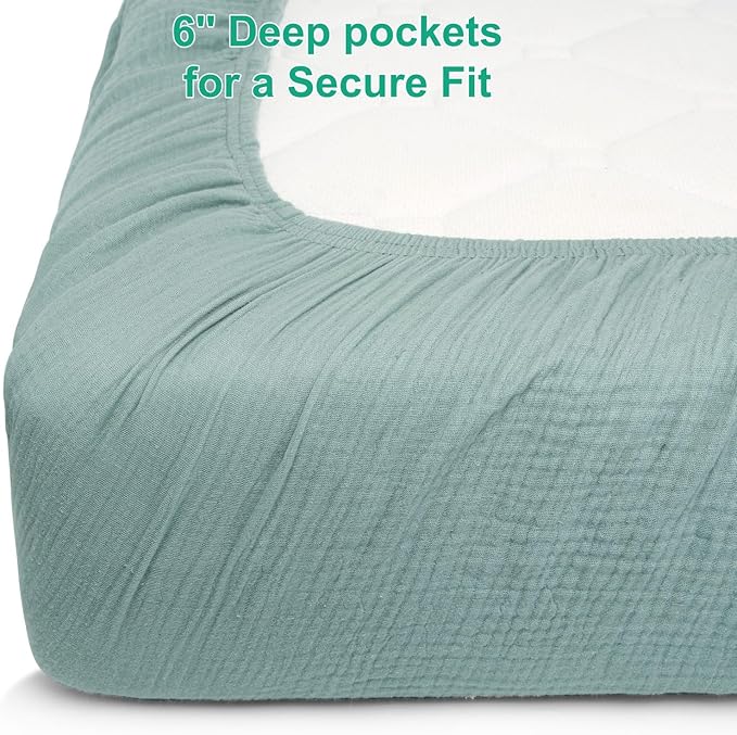 Muslin Mini Crib Sheets for Girls & Boys-2 Pack 24"x 38" Soft Baby Mattress Sheets Fitted-No Slip Neutral Toddler Cotton Bedding-Boho Nursery Décor Sage Green & Beige