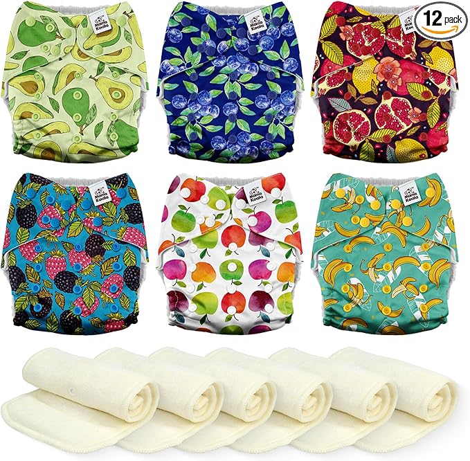 Mama Koala 3.0 Cloth Diapers for Babies, 6 Pack One Size Washable and Reusable Pocket Diapers for Newborns and Toddlers (Fruit Meeting)