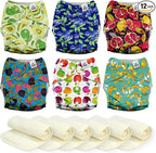 Mama Koala 3.0 Cloth Diapers for Babies, 6 Pack One Size Washable and Reusable Pocket Diapers for Newborns and Toddlers (Fruit Meeting)