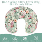 Nursing Pillow Cover for Baby Girls Boys, Green Breastfeeding Pillow Cover, Stretchy Removable Feeding Pillow Case for Newborns, Ultra Soft and Comfortable Nursing Pillow Slipcover, Floral