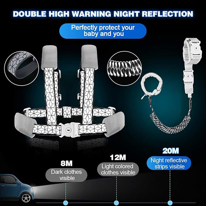 Toddler Leash for Walking, Toddler Safety Harnesses Leashes, Safety Harness with Lock for Kids, Anti Lost Wrist Link for Toddlers ，Upgrade with Reflective Tape Liner（6.5ft）for Kids