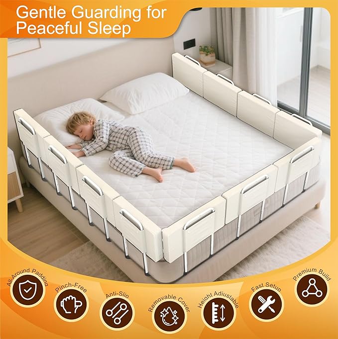 Bed Rail for Toddlers, Adjustable Baby Bed Rail Guard for Twin and Full Size Beds, Bed Safety Rails for Children with Non-Slip Base, Removable Washable Cover, Easy Installation (4 Pack)