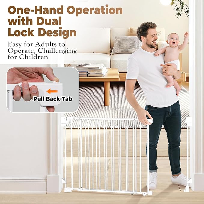 29-45" No Bottom Bar Baby Gates for Stairs, 28" Extra Tall Child Safety Gate with Auto Close Large Walk Thru Door, Hardware Mount Dog Gate Pet Gate for The House Doorways, Indoor Outdoor use