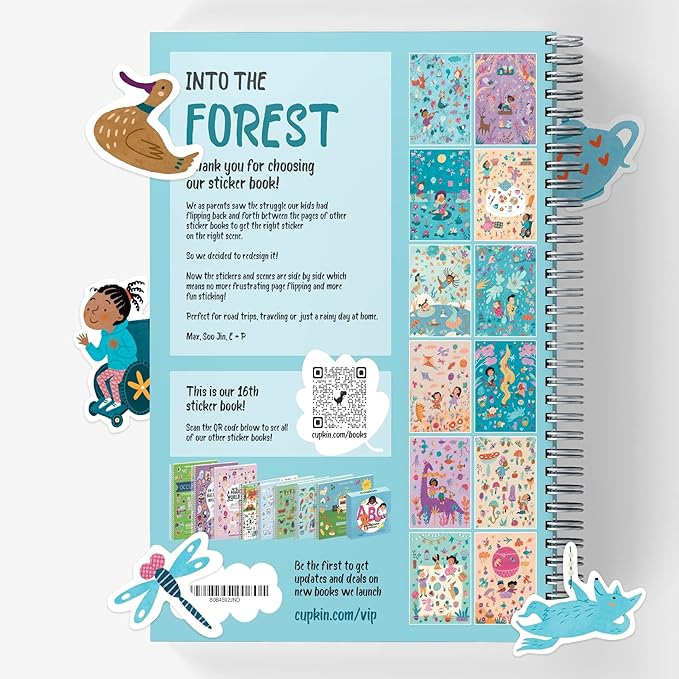 Whimsical Sticker Book Activity for Kids, Into The Forest by Cupkin, Toddler Airplane Travel Essentials, 500+ Stickers for Kids 12 Scenes + Coloring Book Pages, Crafts Ages 2-8