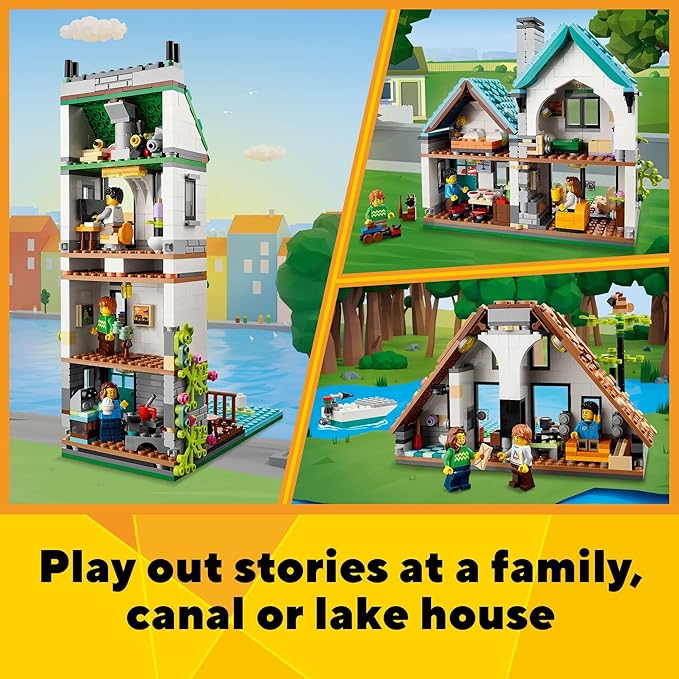 LEGO Creator 3 in 1 Cozy House Building Toys - Toy Figures & Pretend Play Playsets for Boys & Girls, Ages 8+ - 3 Building Options - Gift for Birthdays - 31139