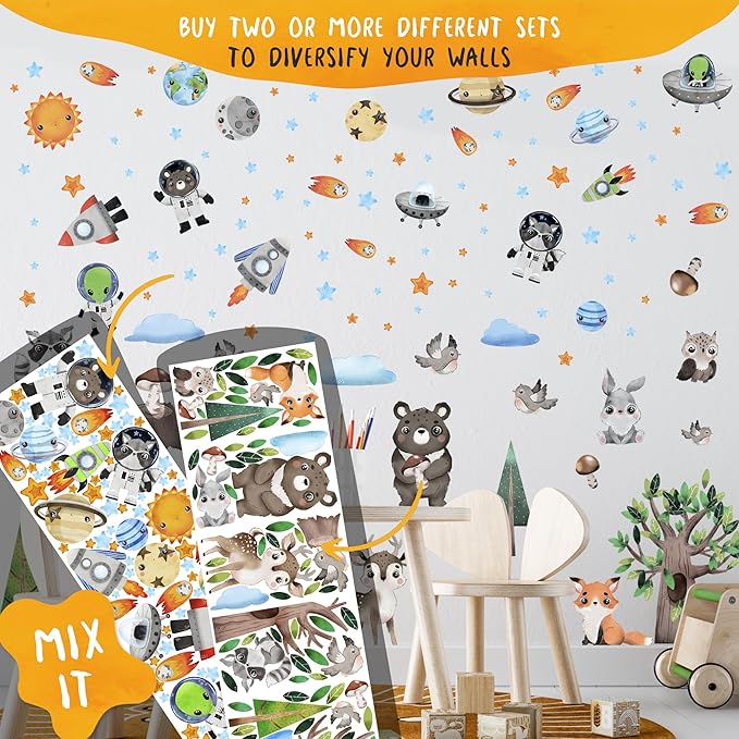 Safari Animal Wall Decals for Kids by Lipastick-Peel and Stick Jungle Stickers Giraffe, Elephant, Hippo, Palm Tree, Parrot for Toddlers Room, Nursery, Playroom, Classroom, Daycare Decor Art- S Size