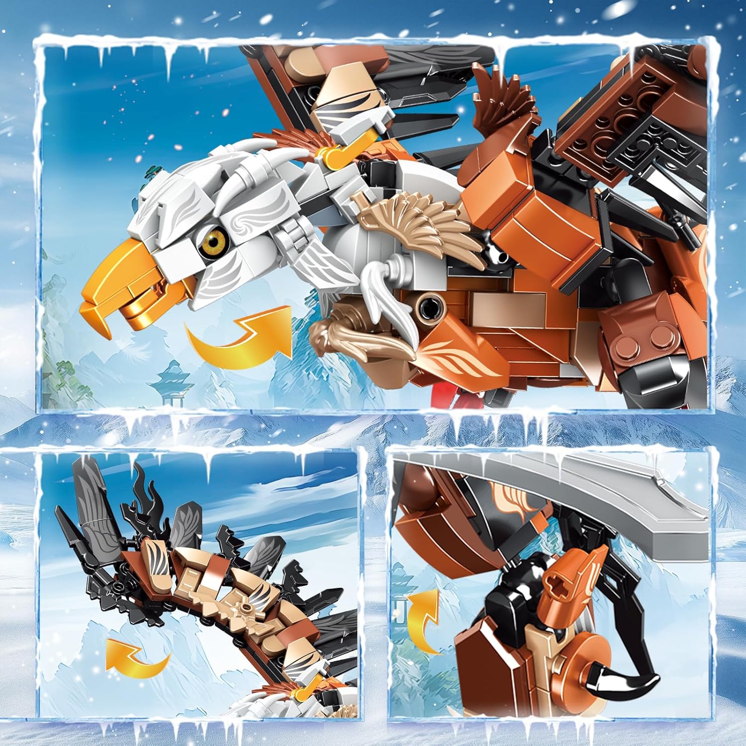 2 in 1 Transforming Eagle Mecha Robot Building Set，587 PCS Compatible with Lego Ninja Mech STEM Construction Toy for Kids Aged 6+（Eagle & Mech）