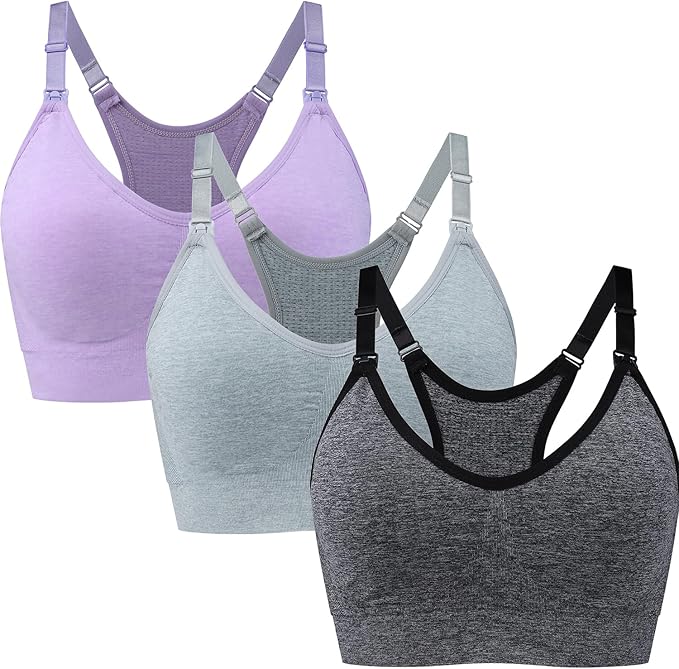 Suekaphin 3 Pack Sports Nursing Bra for Breastfeeding Supportive Bralette Pregnancy Maternity Wirefree Support for Women