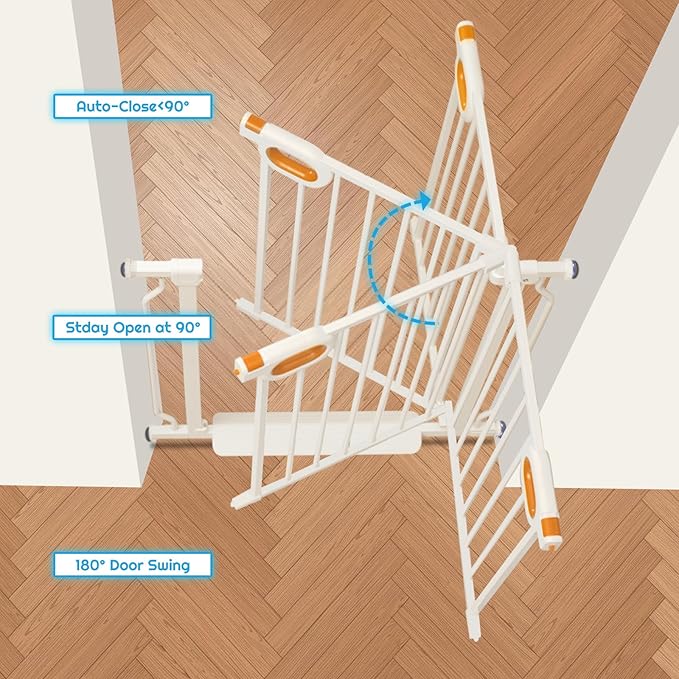 Baby Safety Gate for Stairs 29-33 Inch Wide, Safety House Gate for Baby Pet Gate with Door Pressure Mounting Gates for Kids Toddler Dogs Indoor Stairway Doorway White (30.5'' Tall)