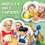 Dinosaur Pop Tubes Toys LED Light Up Mini Figures Fidget Sensory Toys Dino Telescopic Suction Cup Gift Sets, Toddler Autism Stress Relief Party Favors Prizes Stocking Stuffers for Kids 3+