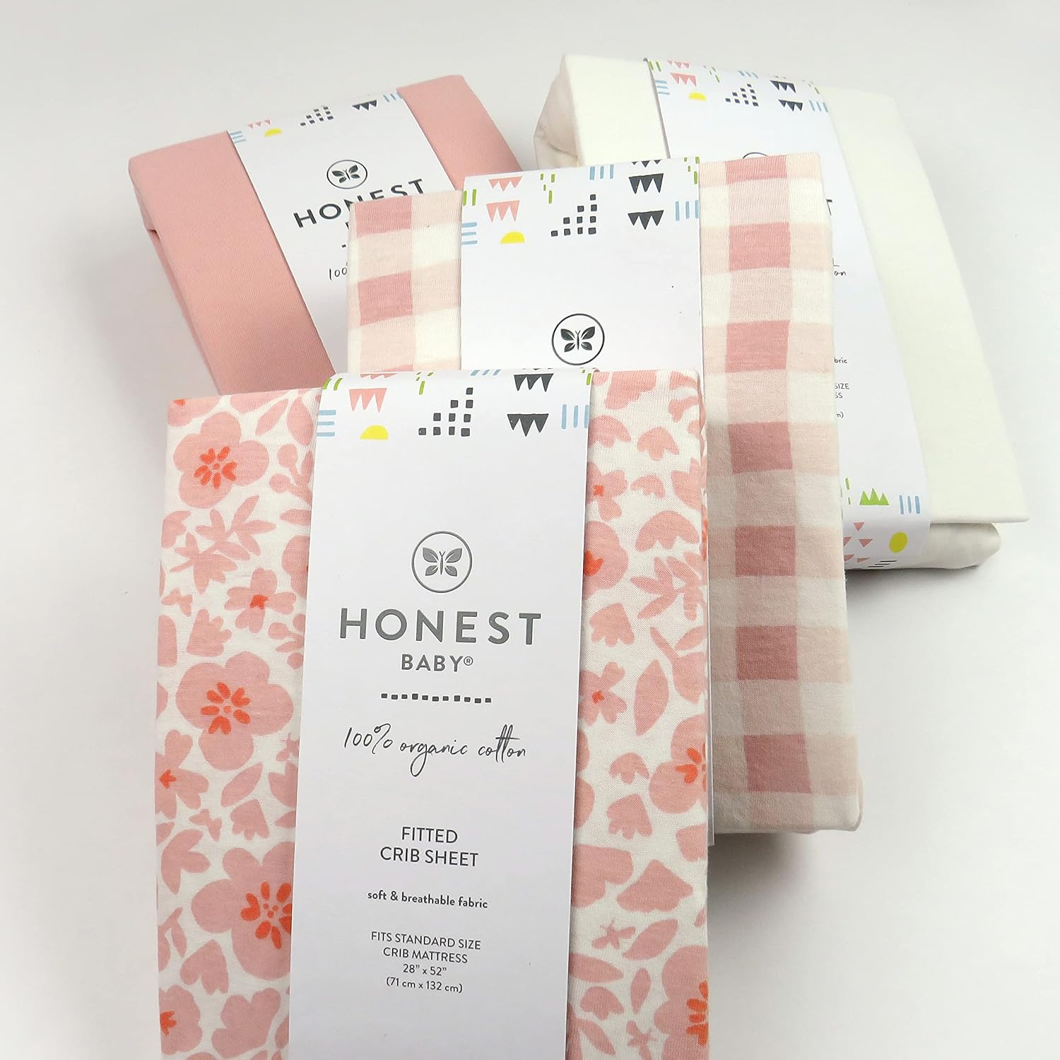 HonestBaby Unisex-Baby Fitted Crib Sheets Set Standard Mattress, 100% Organic Cotton Baby Boys, Girls, Neutral, 1 Pack - Strawberry Pink Floral, One Size