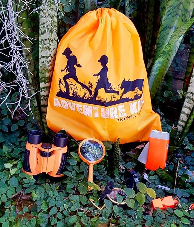 Adventure Kidz Outdoor Exploration Kit, Children’s Binoculars, Flashlight, Compass, Fox Whistle, Magnifying Glass, Backpack. Great Gift Set for STEM, Pretend Play, Ages 3+ Boys Girls