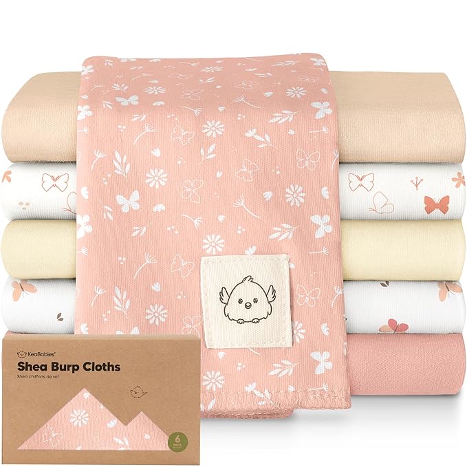 Organic Burp Cloths Baby Boy, Girl - 6-Pack Large Cotton Burping Cloths for Babies, Spit Up Rags, Super Absorbent, Ultra Soft Newborn Rag, Gender Neutral, Machine Washable, Durable(Butterflies)