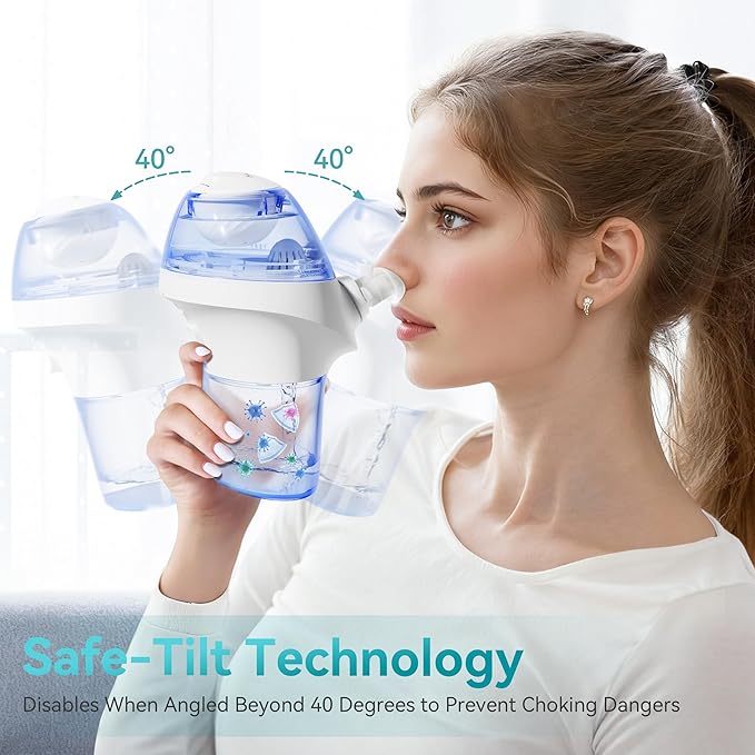 Advanced Nasal Irrigation System, Rechargeable Sinus Rinse Kit with 1 Nose Cleaner and 15 Salt Packets, Self-Cleaning Nasal Irrigator, Safety-Protection for Congestion Relief & Nasal Rinse