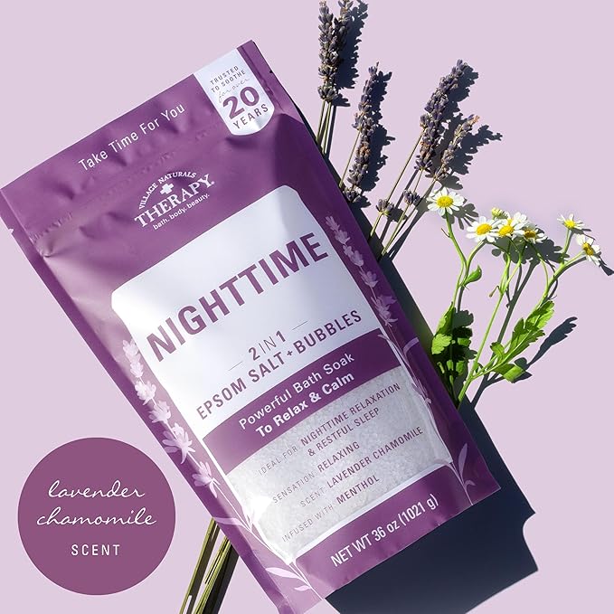 Village Naturals Therapy, Nighttime Foaming Epsom Soak, 36 Oz, Pack of 3