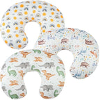 Nursing Pillow Cover Set 3 Pack Nursing Pillow Slipcovers for Moms Breastfeeding Moms, Ultra-Soft Stretchy Fit Standard Nursing Pillows Sun/Forest Deer/Dinosaur