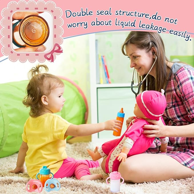 12 Pcs Baby Doll Accessories Magic Bottle set,Pretend Play Feeding Toy Set with Package,Doll Feeding Set for Kids Girls,Magic Disappearing Juice Milk Bottles,Sippy Cups,Pacifiers,Bowl Spoons