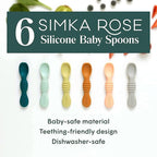 Simka Rose Silicone Baby Spoons Self Feeding (6 Pack)- First Stage Infant Spoons for Babies & Toddlers- Baby Led Weaning Shallow Spoons- Easy on Gums- 6 Months+ -Dishwasher Microwave Safe