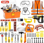 Deejoy 54Pcs Large Kids Tool Set with Electric Saw & Electronic Toy Drill, Pretend Play Kids Construction Set for Toddler 3-5 Years Old, Toddler Boy Toys-Orange