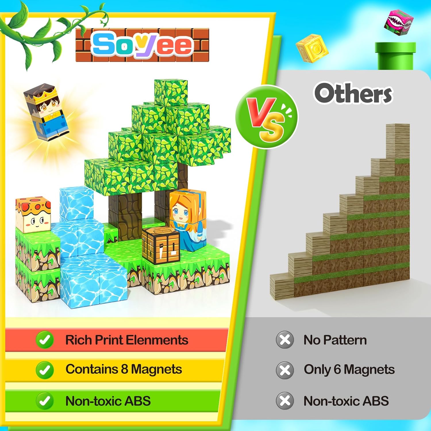 120PCS 1'' Magnetic Blocks-Build Mine Magnet World Set Sensory Toys for Kids 3+ Years Old Magnetic Cubes for Boys Toddler Boys Toys Age 4-6 8-10 10-12