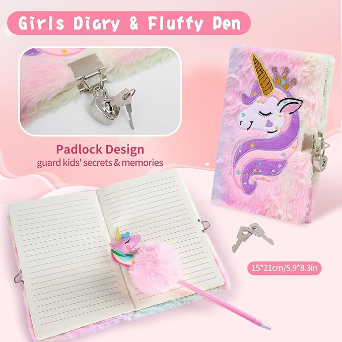 Cherry Tale Unicorn Gifts for Girls Age 6-8, Kids Unicorn Toys Set with Plush Diary Headband Eye Mask Christmas Birthday Gifts for Little Girls Age 4 5 6 7 8 9 10