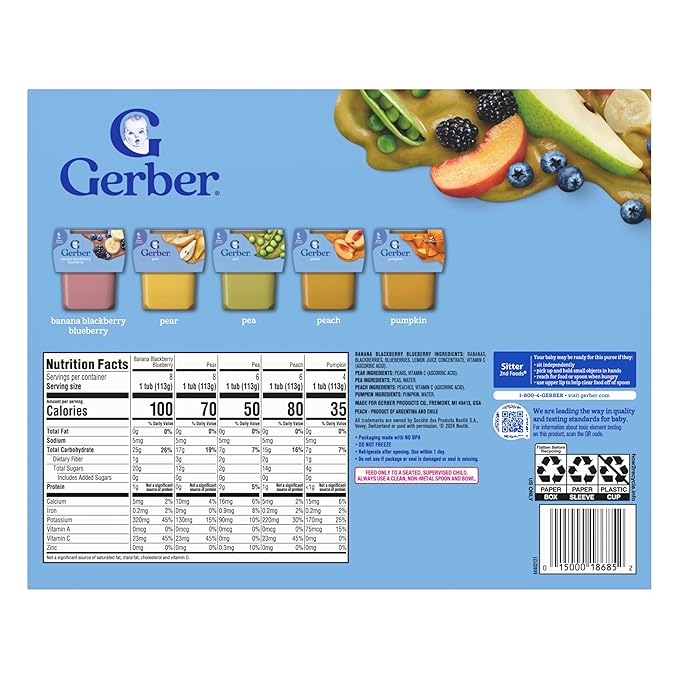 Gerber Stage 2 Baby Food, Farmers’ Market Puree Tubs, No Added Colors or Flavors, Baby Puree, Variety 32-Pack