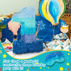 Sratte Number 1 2 3 4 5 6 7 8 9 Piñata with Stick Blindfold Confetti, Gradient Blue Piñata for Kids Boys Girls Birthday Party Anniversary Decorations Supplies(Number 1)