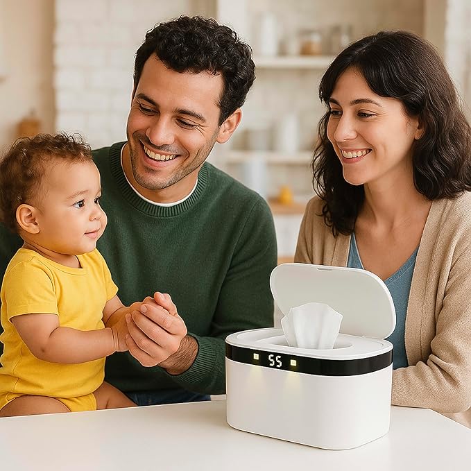 Portable Baby Wipe Warmer - USB-Powered, (40°C/104°F to 60°C/140°F) Adjustable Heating, Ultra-Quiet & 0.4kg Lightweight for Travel