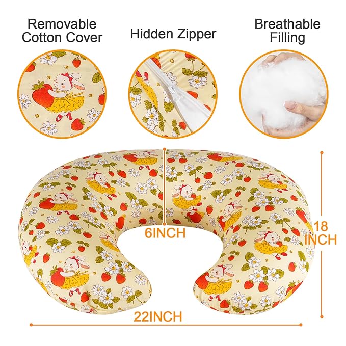 Baby Nursing Pillow for Breastfeeding, Adjustable Breast Feeding Pillow for Bottle Feeding, Breastfeeding Essentials for Mom and Baby Healthier Nursing, Removable Cover- Bunny