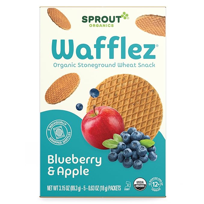 Sprout Organics, Toddler Snacks, CoComelon Blueberry Apple Wafflez, Single Serve Waffles, 50-Count