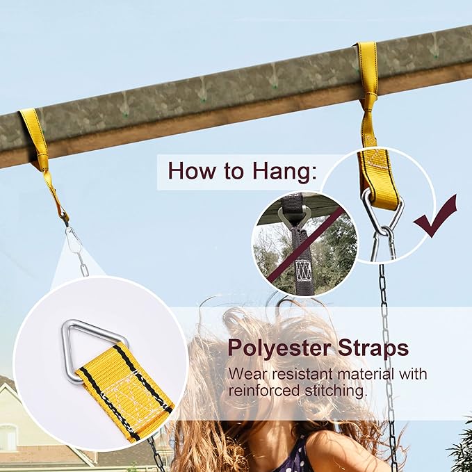 PACEARTH 2 Pack Swings Seats Holds 660lbs with 68.9 inch Anti-Rust Chains Plastic Coated 23.6 inch Tree Hanging Straps and Locking Buckles Playground Swing Set Accessories Replacement - Green