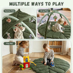 Baby Play Gym with Mat Leaf Shaped, Baby Play Mat with 6 Hanging Toys Tummy Time Mat, Baby Gym Activity Center, Washable (Green)
