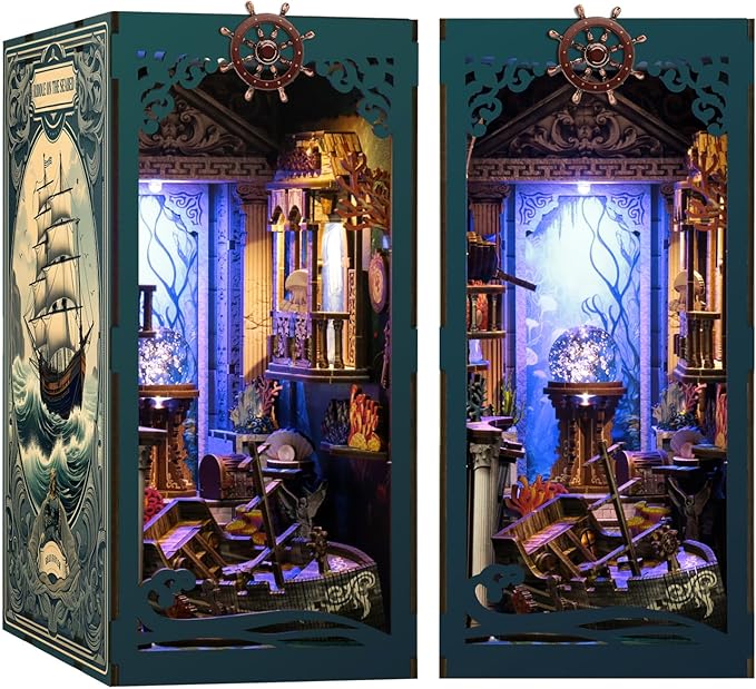 Book Nook Kit - DIY Miniature House Dollhouse 3D Puzzles for Adults and Teens - Gifts for Family and Friends Bookshelf Decor Tiny House Model Build with LED Light (BV02-010)