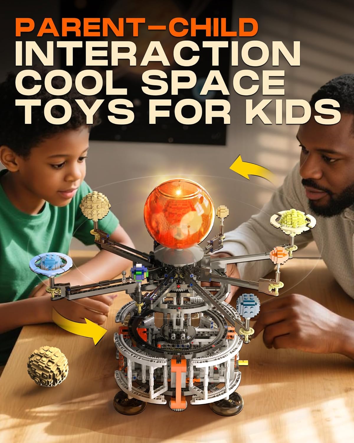 Solar System Building Set with Light, Rotatable STEM Educational Toys with 8 Planets, Electric Manual Mode Spinning Space Toys for Astronomy Learning, Gift for Boys Girls Age 6-12(1282pcs)