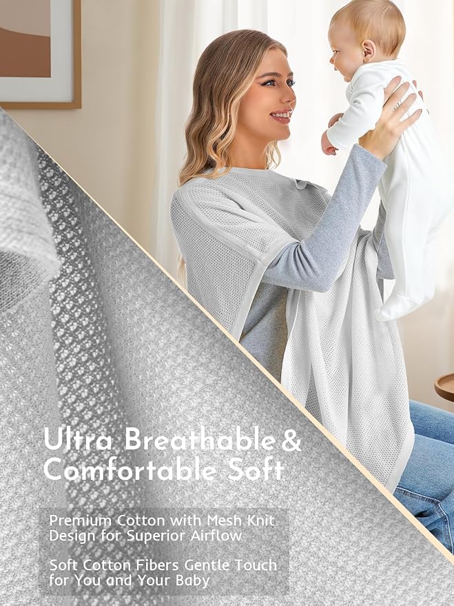 2pk Nursing Cover for Breastfeeding, Soft & Breathable Privacy Poncho, Multi-Use Feeding Shawl, Comfortable & Portable Breastfeeding Cover for Women Includes Mesh Laundry Bag